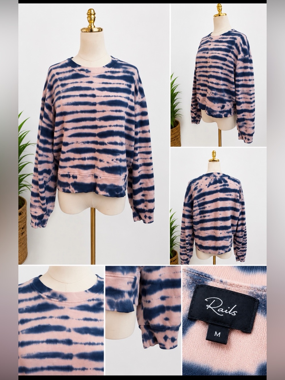 Rails Pink & Navy Tie Dye Cozy Crewneck Sweatshirt Size M